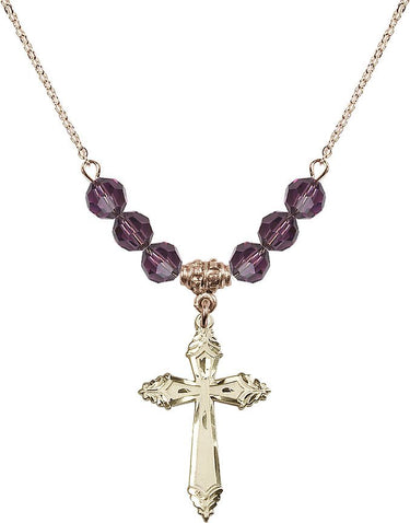 Beads Cross Birthstone Necklace | 1 1/8 inch | 6mm Beads | N30-0665Y