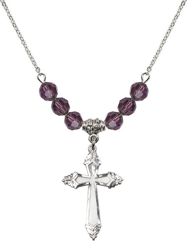 Beads Cross Birthstone Necklace | 1 1/8 inch | 6mm Beads | N30-0665Y