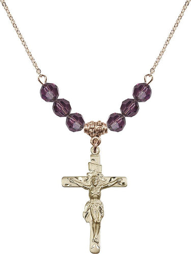 Crucifix Birthstone Necklace | 1 1/4 inch | 6mm Beads | N30-0668