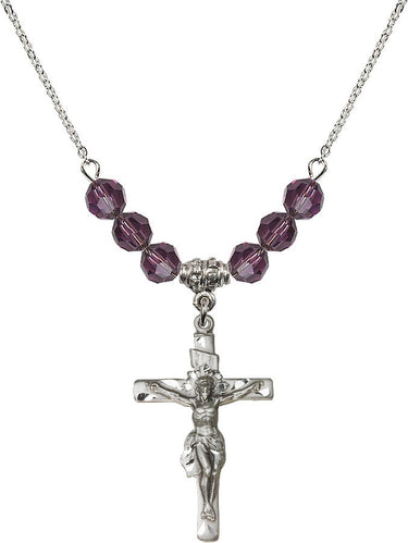 Crucifix Birthstone Necklace | 1 1/4 inch | 6mm Beads | N30-0668