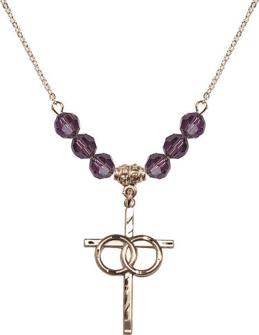 Wedding Rings Cross Birthstone Necklace | 1 1/8 inch | 6mm Beads