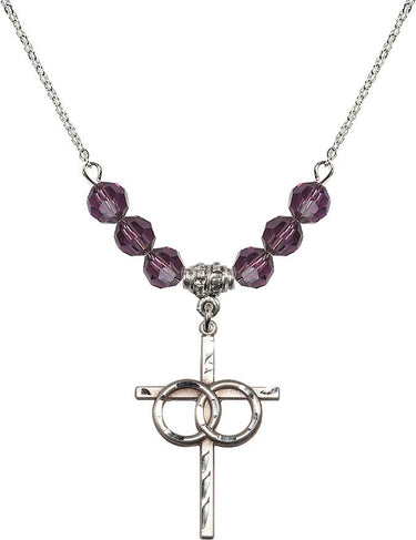 Wedding Rings Cross Birthstone Necklace | 1 1/8 inch | 6mm Beads