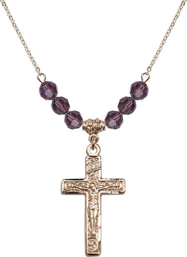 Women's Crucifix Birthstone Necklace | 1 1/4 inch | 6mm Beads