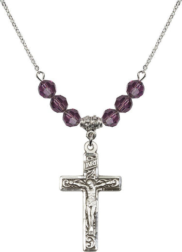 Women's Crucifix Birthstone Necklace | 1 1/4 inch | 6mm Beads
