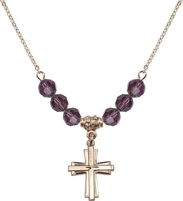 Women's Cross Birthstone Necklace | 3/4 inch | 6mm Beads