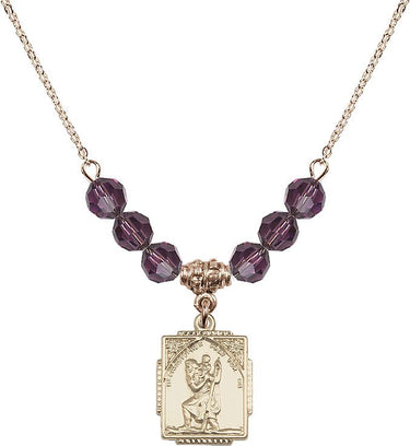 Saint Christopher Birthstone Necklace | 3/4 inch | 6mm Beads | N30-0804C