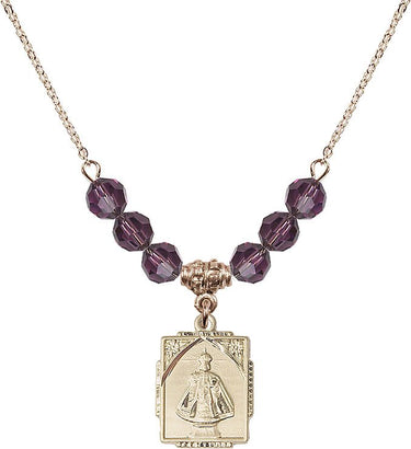 Infant of Prague Birthstone Necklace | 3/4 inch | 6mm Beads | N30-0804I