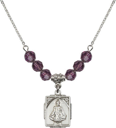 Infant of Prague Birthstone Necklace | 3/4 inch | 6mm Beads | N30-0804I