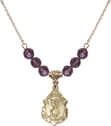 Saint Christopher Birthstone Necklace | 3/4 inch | 6mm Beads | N30-0822C