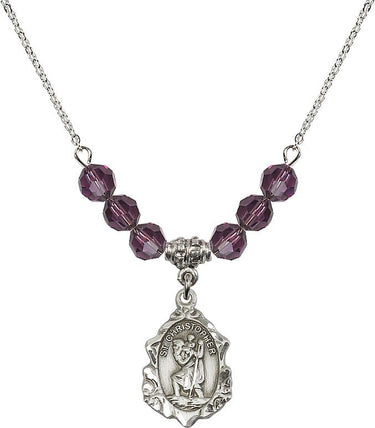 Saint Christopher Birthstone Necklace | 3/4 inch | 6mm Beads | N30-0822C