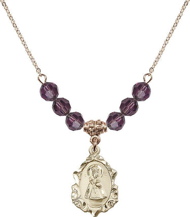 Infant of Prague Birthstone Necklace | 3/4 inch | 6mm Beads | N30-0822I