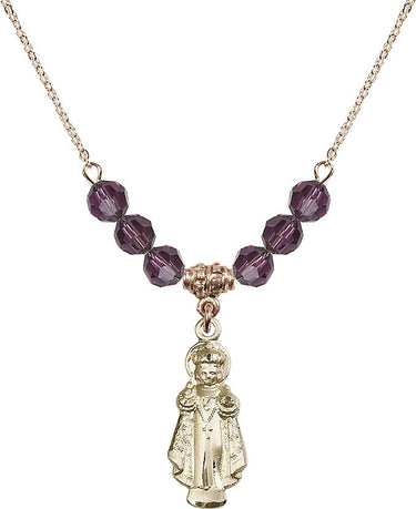 Infant of Prague Birthstone Necklace | 1 inch | 6mm Beads