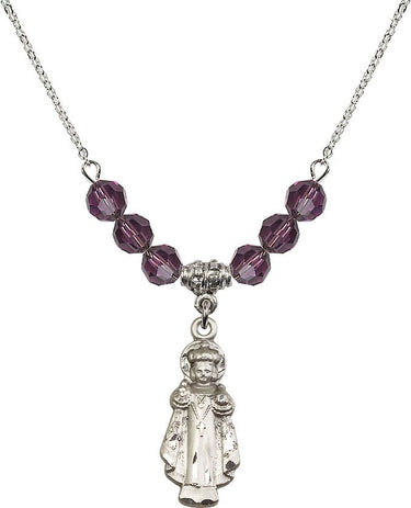Infant of Prague Birthstone Necklace | 1 inch | 6mm Beads