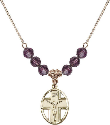 Crucifix Birthstone Necklace | 3/4 inch | 6mm Beads