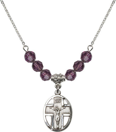 Crucifix Birthstone Necklace | 3/4 inch | 6mm Beads