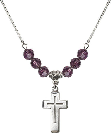 Cross Birthstone Necklace | 7/8 inch | 6mm Beads