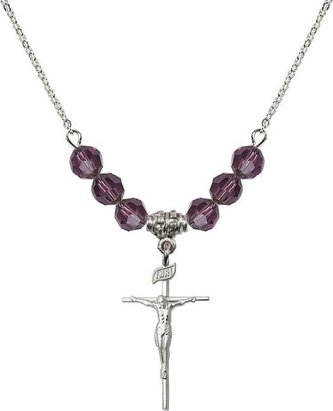 Sterling Crucifix Birthstone Necklace | 1 inch | 6mm Beads