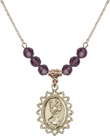 Saint Christopher Birthstone Necklace | 1 inch | 6mm Beads