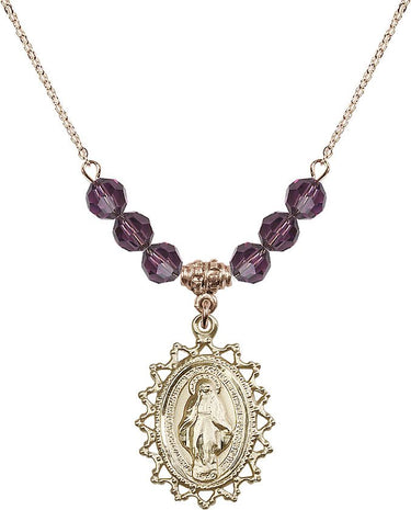 Miraculous Medal Birthstone Necklace | 1 inch | 6mm Beads