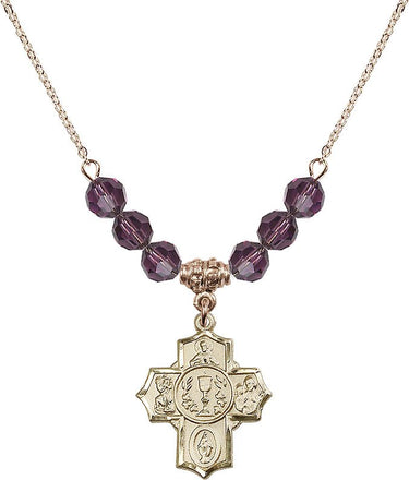 Communion 5-Way Medal Birthstone Necklace | 7/8 inch | 6mm Beads