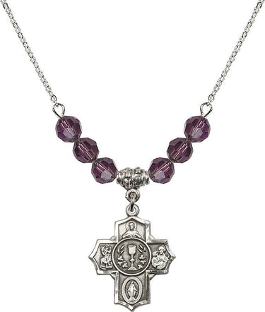 Communion 5-Way Medal Birthstone Necklace | 7/8 inch | 6mm Beads