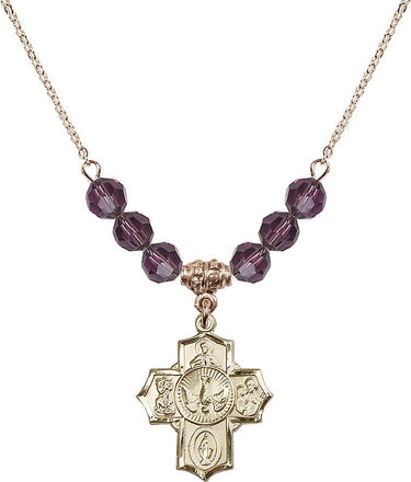 5-Way Medal Birthstone Necklace | 7/8 inch | 6mm Beads