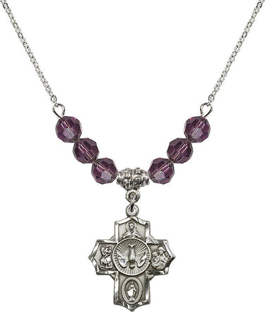 5-Way Medal Birthstone Necklace | 7/8 inch | 6mm Beads