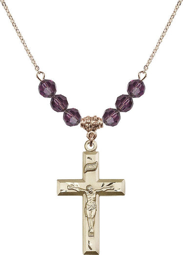 Crucifix Birthstone Necklace | 1 3/8 inch | 6mm Beads | N30-2186