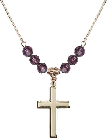 Beads Cross Birthstone Necklace | 1 1/8 inch | 6mm Beads | N30-2190