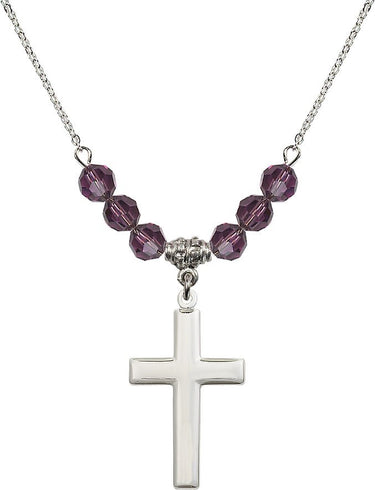 Beads Cross Birthstone Necklace | 1 1/8 inch | 6mm Beads | N30-2190