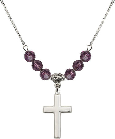 Women's Cross Birthstone Necklace | 7/8 inch | 6mm Beads | N30-2195