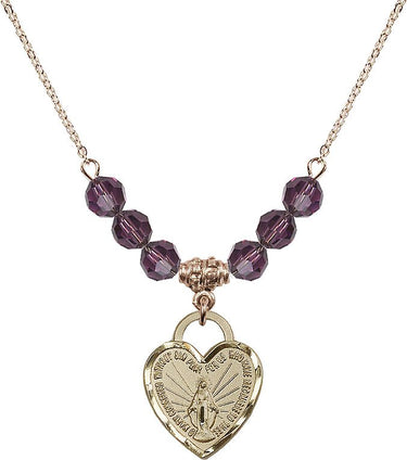 Miraculous Heart Medal Birthstone Necklace | 3/4 inch | 6mm Beads