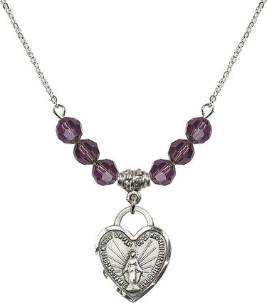 Miraculous Heart Medal Birthstone Necklace | 3/4 inch | 6mm Beads