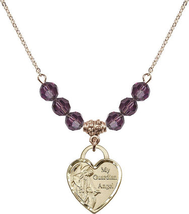 Guardian Angel Heart Birthstone Necklace | 3/4 inch | 6mm Beads