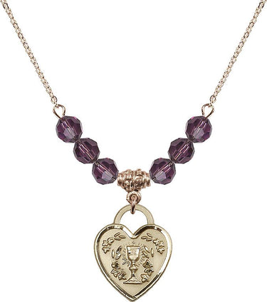 Communion Heart Birthstone Necklace | 3/4 inch | 6mm Beads