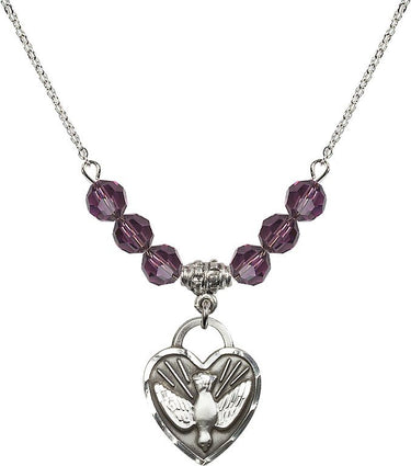 Confirmation Heart Birthstone Necklace | 3/4 inch | 6mm Beads