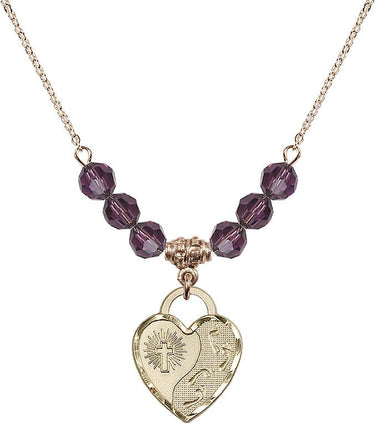 Footprints Heart Birthstone Necklace | 3/4 inch | 6mm Beads