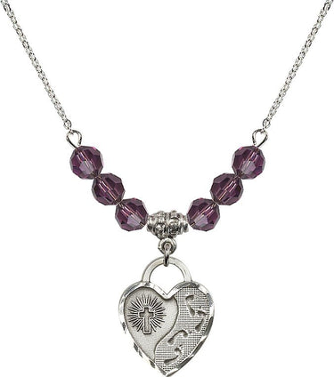 Footprints Heart Birthstone Necklace | 3/4 inch | 6mm Beads