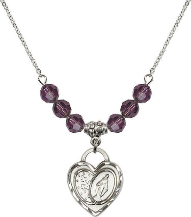 Women's Miraculous Heart Medal Birthstone Necklace | 3/4 inch
