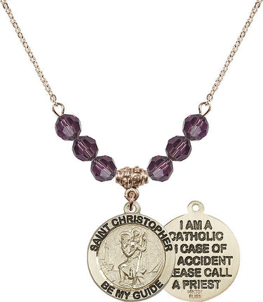Saint Christopher Birthstone Necklace | 3/4 inch | 6mm Beads | N30-4049