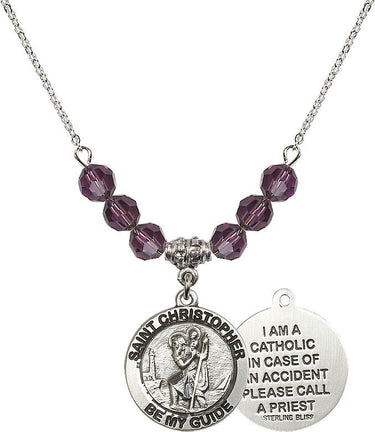 Saint Christopher Birthstone Necklace | 3/4 inch | 6mm Beads | N30-4049
