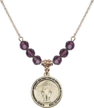 Beads Miraculous Medal Birthstone Necklace | 3/4 inch | 6mm Beads | N30-4056