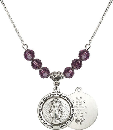 Beads Miraculous Medal Birthstone Necklace | 3/4 inch | 6mm Beads | N30-4056