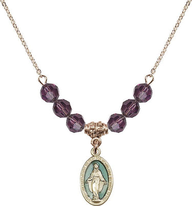 Miraculous Medal Birthstone Necklace | Enameled | 5/8 inch | 6mm Beads