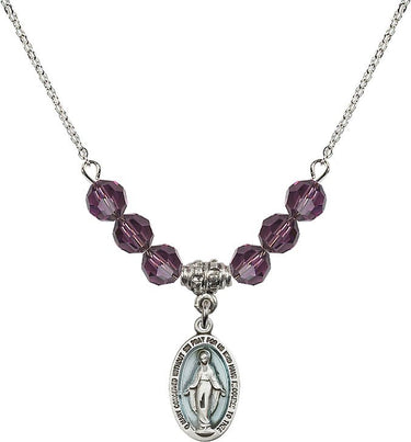 Miraculous Medal Birthstone Necklace | Enameled | 5/8 inch | 6mm Beads