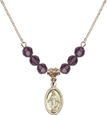 Beads Miraculous Medal Birthstone Necklace | 5/8 inch | 6mm Beads