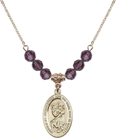 Saint Christopher Birthstone Necklace | 7/8 inch | 6mm Beads | N30-4123C