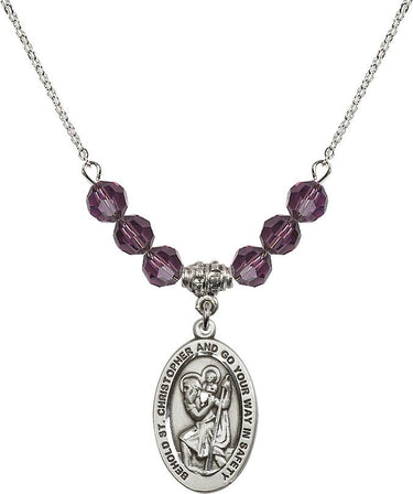 Saint Christopher Birthstone Necklace | 7/8 inch | 6mm Beads | N30-4123C