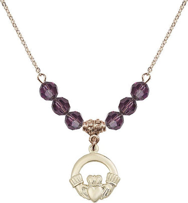 Claddagh Birthstone Necklace | 5/8 inch | 6mm Beads