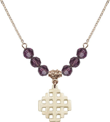 Jerusalem Cross Birthstone Necklace | 3/4 inch | 6mm Beads